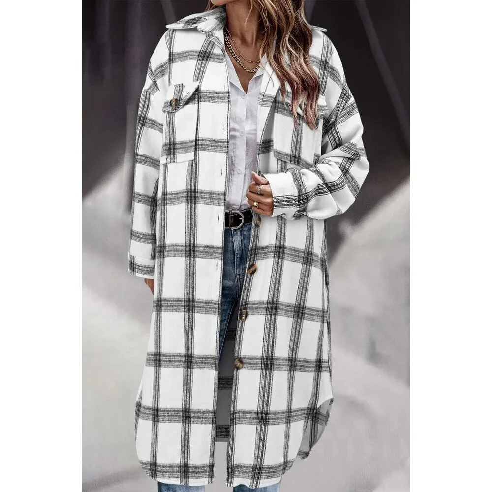 Cozy Women's Plaid Shacket - Long Corduroy Flannel Jacket, Perfect for Layering - Picture 4 of 5